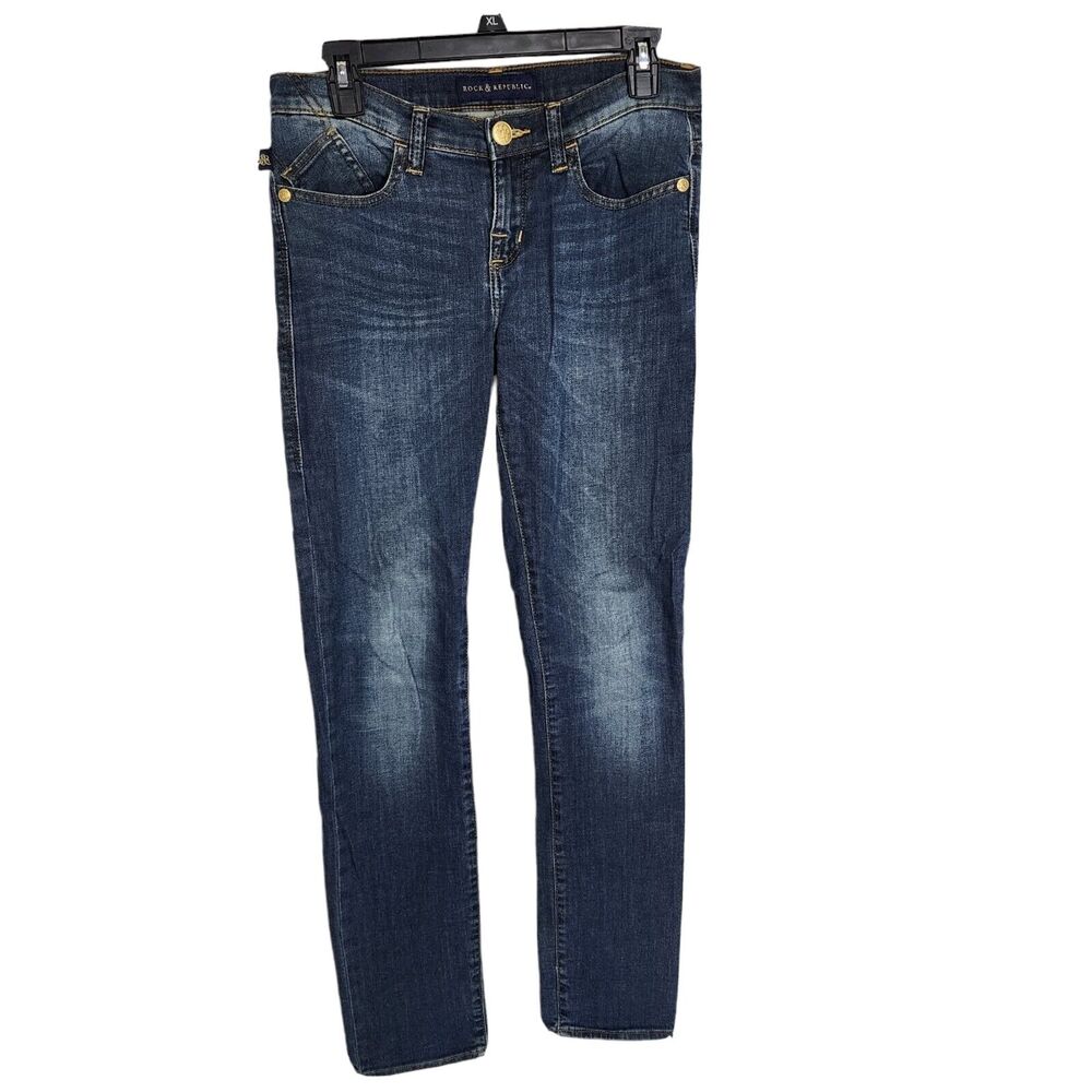 Rock & Republic Women Jeans Size 6 Berlin Blue Denim Medium Wash Studded Pockets